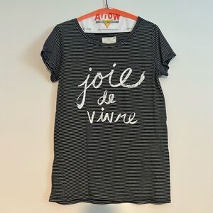 Sol Angeles Tee Womens S Black White Stripe Cotton Blend Joie De Vivre Shirt